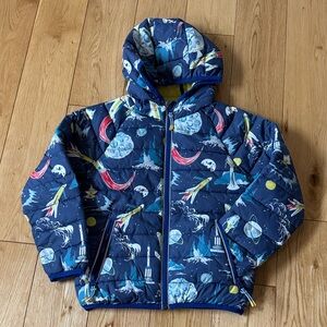 Mini Boden Navy Space-Themed Pack-Away Padded Jacket